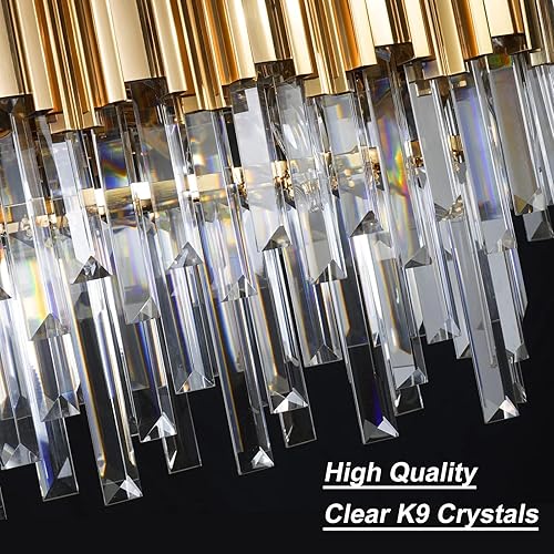 Miniatura 3 de L35.4 Candelabro lineal de cristal moderno de lujo dorado rectangulares para comedor, contemporáneo, ovalado, colgante de gota de lluvia, lámpara de