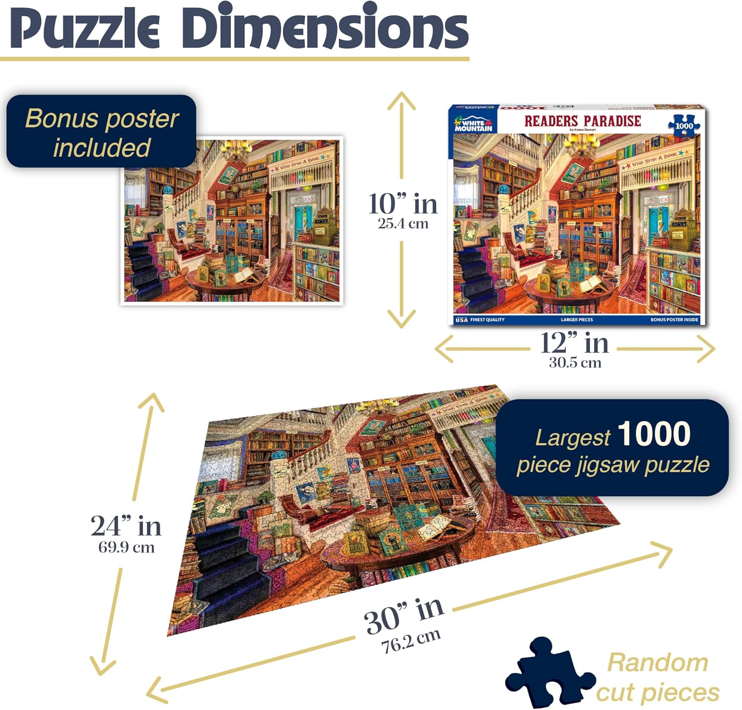 White Mountain 1000 Piece Jigsaw Puzzle Fun Library Book Puzzles with Large Pieces Gift for Adults and Family 24"x30" - Readers Paradise