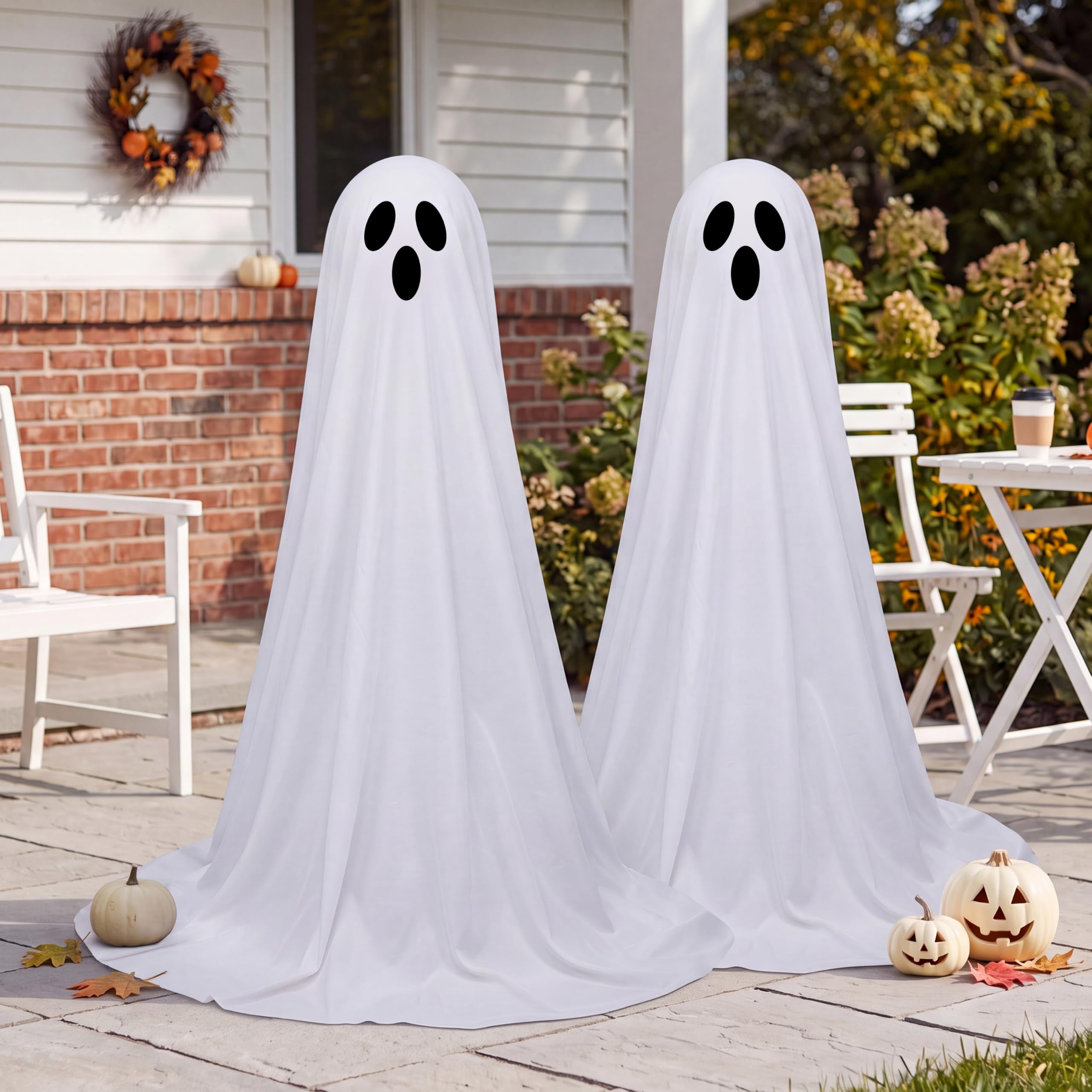 JOYIN Dekoracje halloweenowe na zewnątrz, stojący, duch, dekoracja na Halloween, z ciepłymi łańcuchami świetlnymi i timerem, na podwórko, werandę, trawnik, ogród, artykuły imprezowe