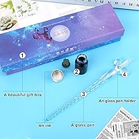 Vista 6 de Luxiv Juego de bolígrafos de tinta de vidrio, pluma de inmersión de vidrio con tinta fluorescente y soporte para bolígrafo, plumas de vidrio