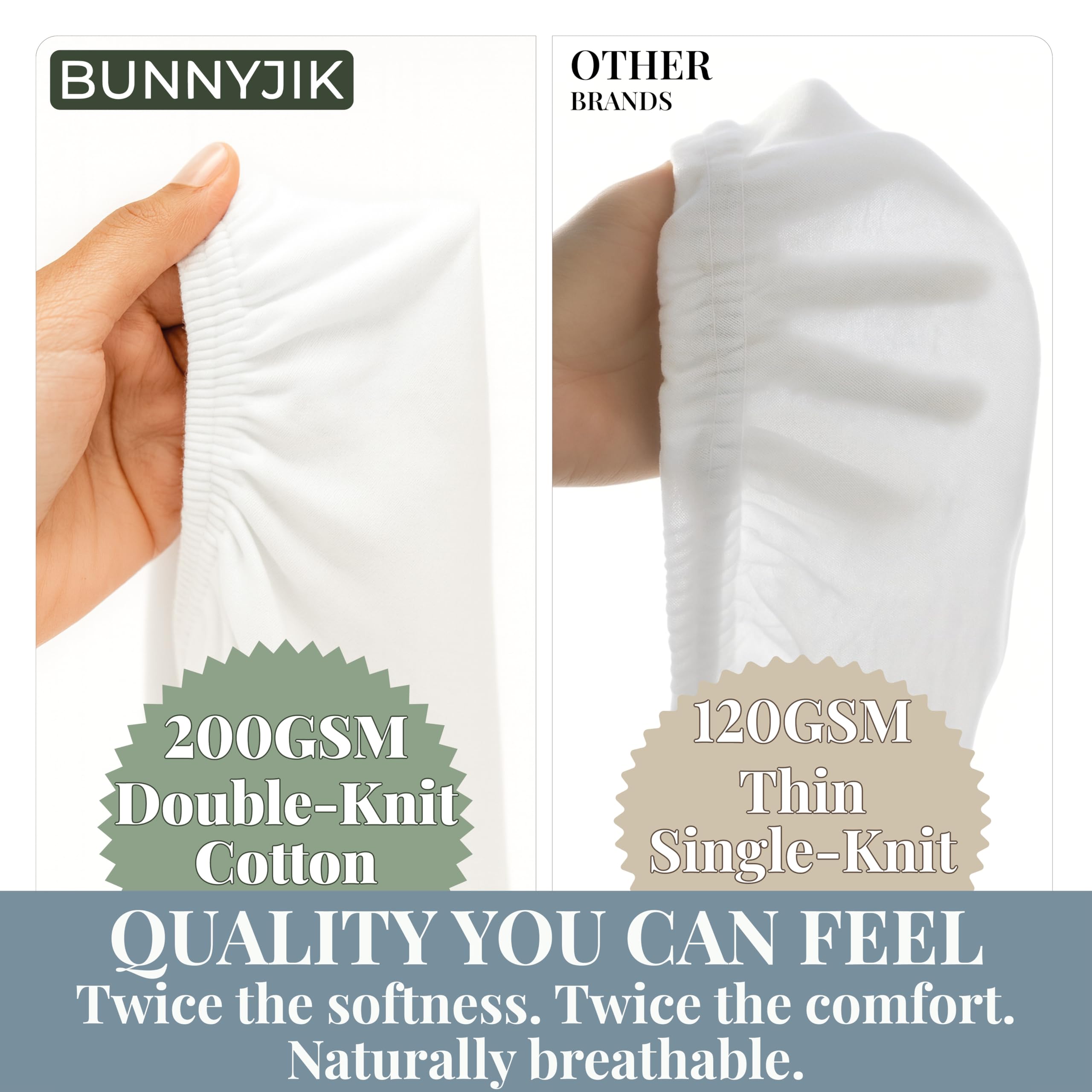 Bunnyjik - GOTS Organic Cot Bed Sheets 140 x 70 fitted – Luxuriously Tick & Cozy 2000GSM Organic Cotton- Pack of 2 Cotbed Fitted Sheet - Toddler Bed Sheets 140 x 70 Cot Sheets 140 x 70 Fitted - 3