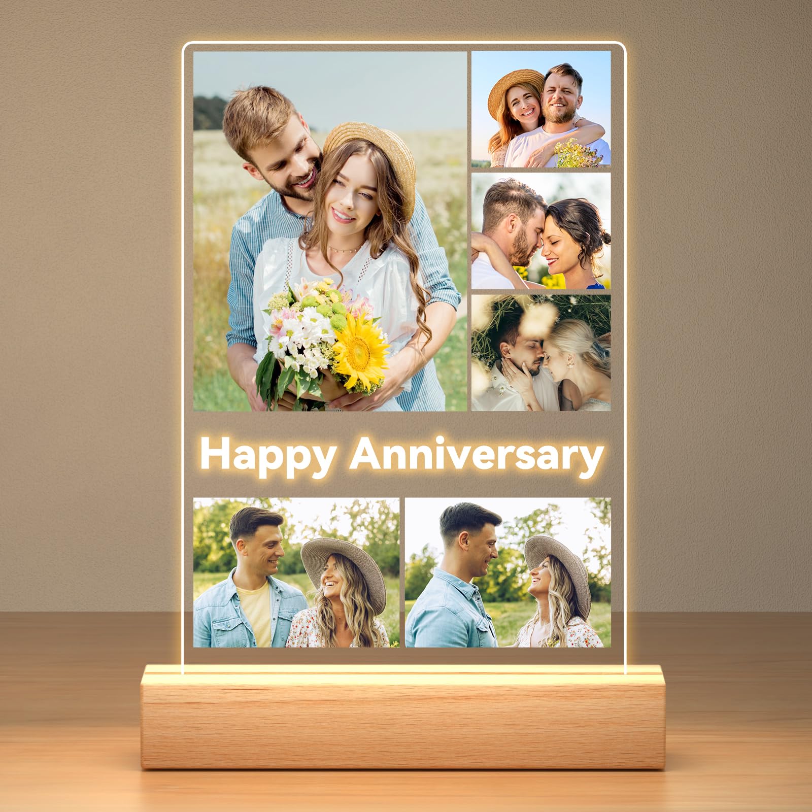 Custom Picture Frames with Photo, Personalized Photo Frame with Night Light, Customized Gifts for Couple, Personalized Christmas Anniversary Birthday Gifts for Women Men Boyfriend Girlfriend Her Him