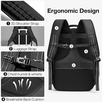 mixi EliteSeries 60L Vacuum Travel Backpack with Pump, Expandable Compression Carry On Luggage Bag Waterproof TSA Lock Suitcase, Black