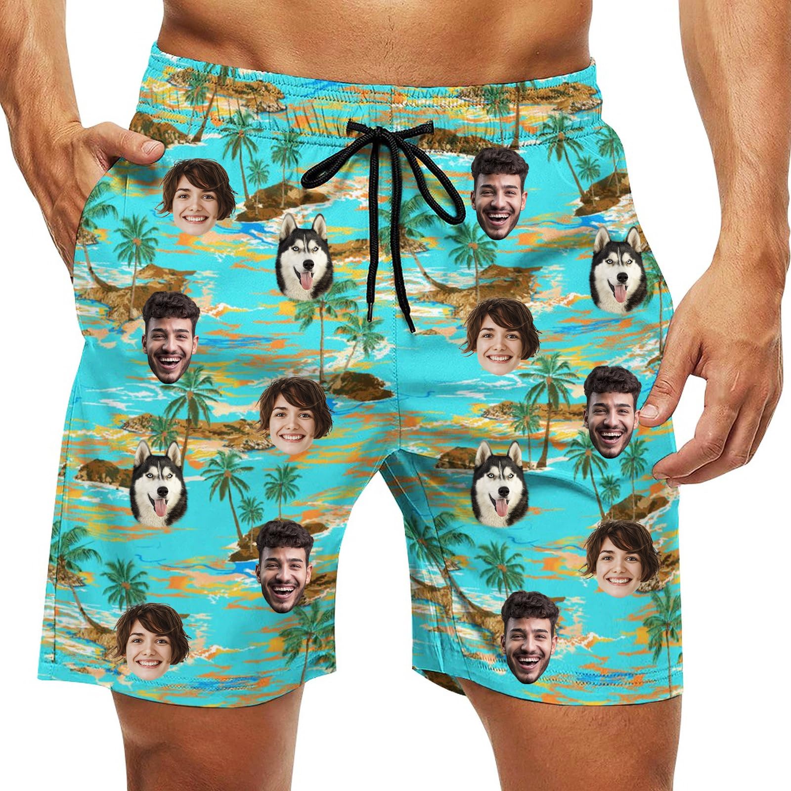 Custom Swim Trunks Men Personalized Funny Swim Beach Shorts with Faces on Them Custom Birthday Gifts for Men