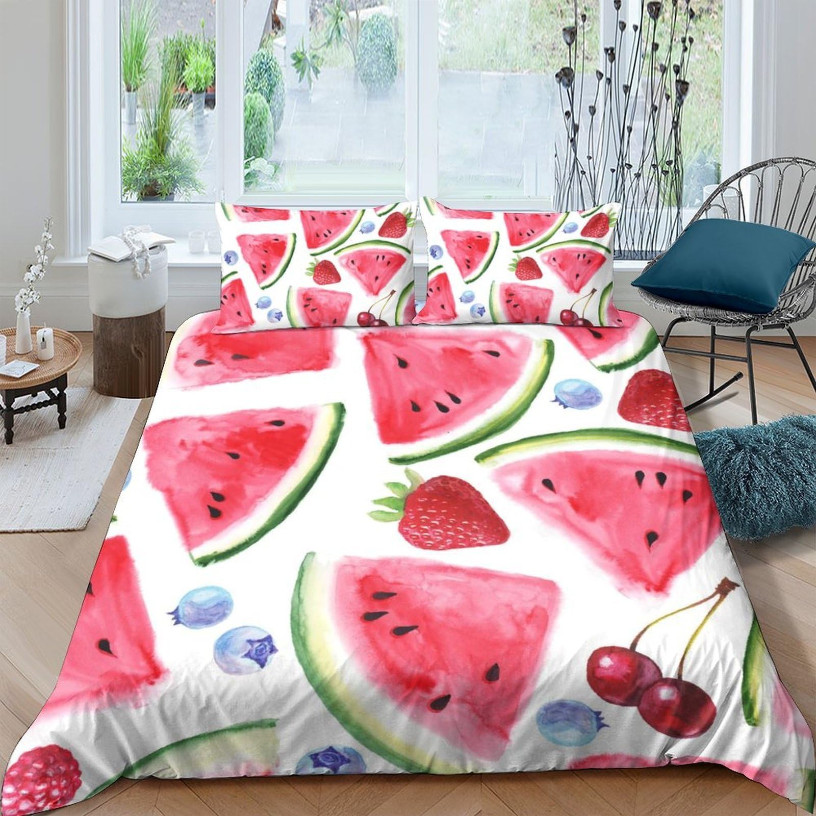 Ctjqhvkz Style-5 3D Printed Watermelon Fruit Fitted Sheet Microfiber Soft Breathable Cherry Mattress Cover For Bedroom Dorm Decor Single（135X200cm）
