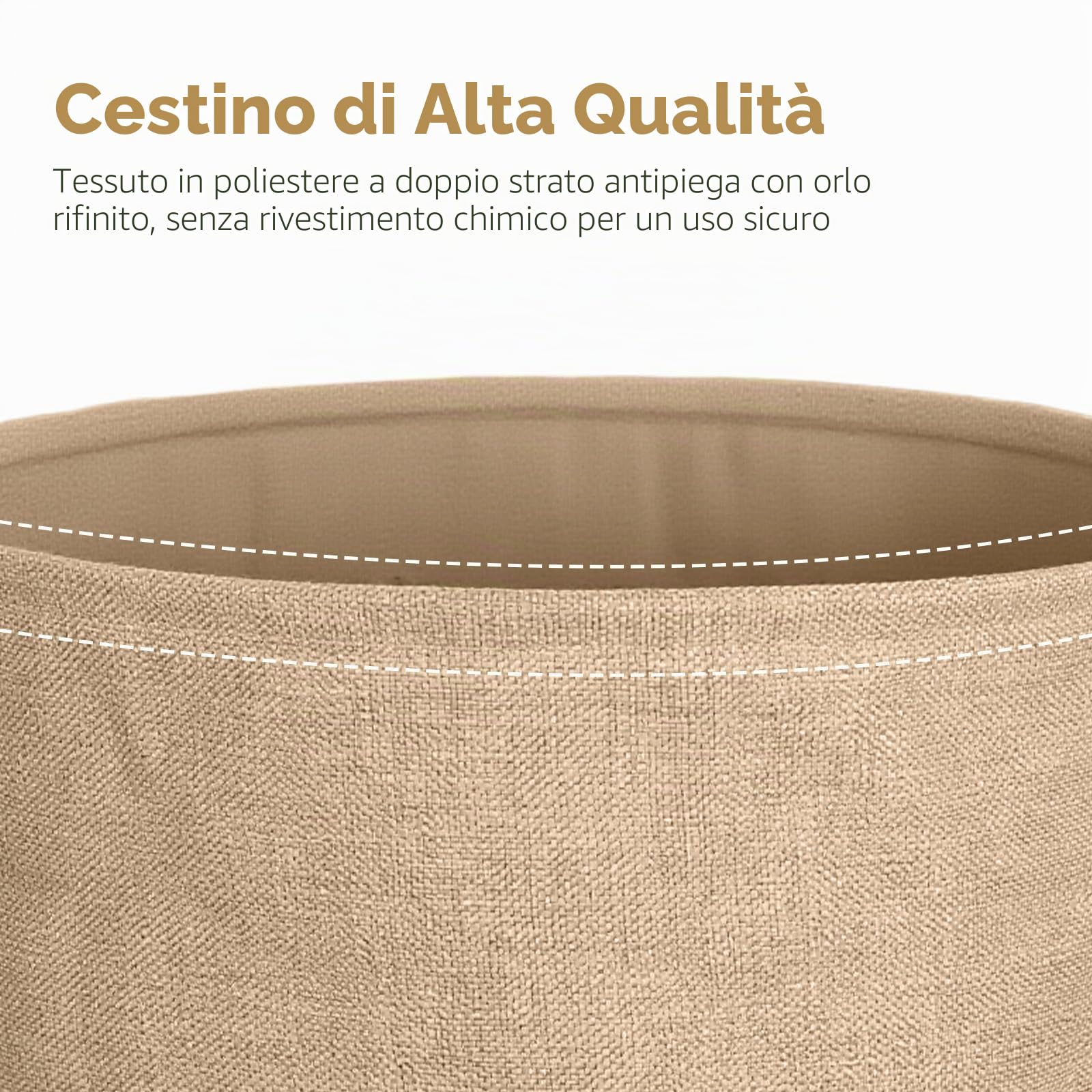 Rinkgarden Tavolino laterale rotondo con cesto in tessuto, moderno e robusto, tavolino terminale in metallo per soggiorno, camera da letto, comodino, cameretta, lavanderia o balcone (grigio + beige)