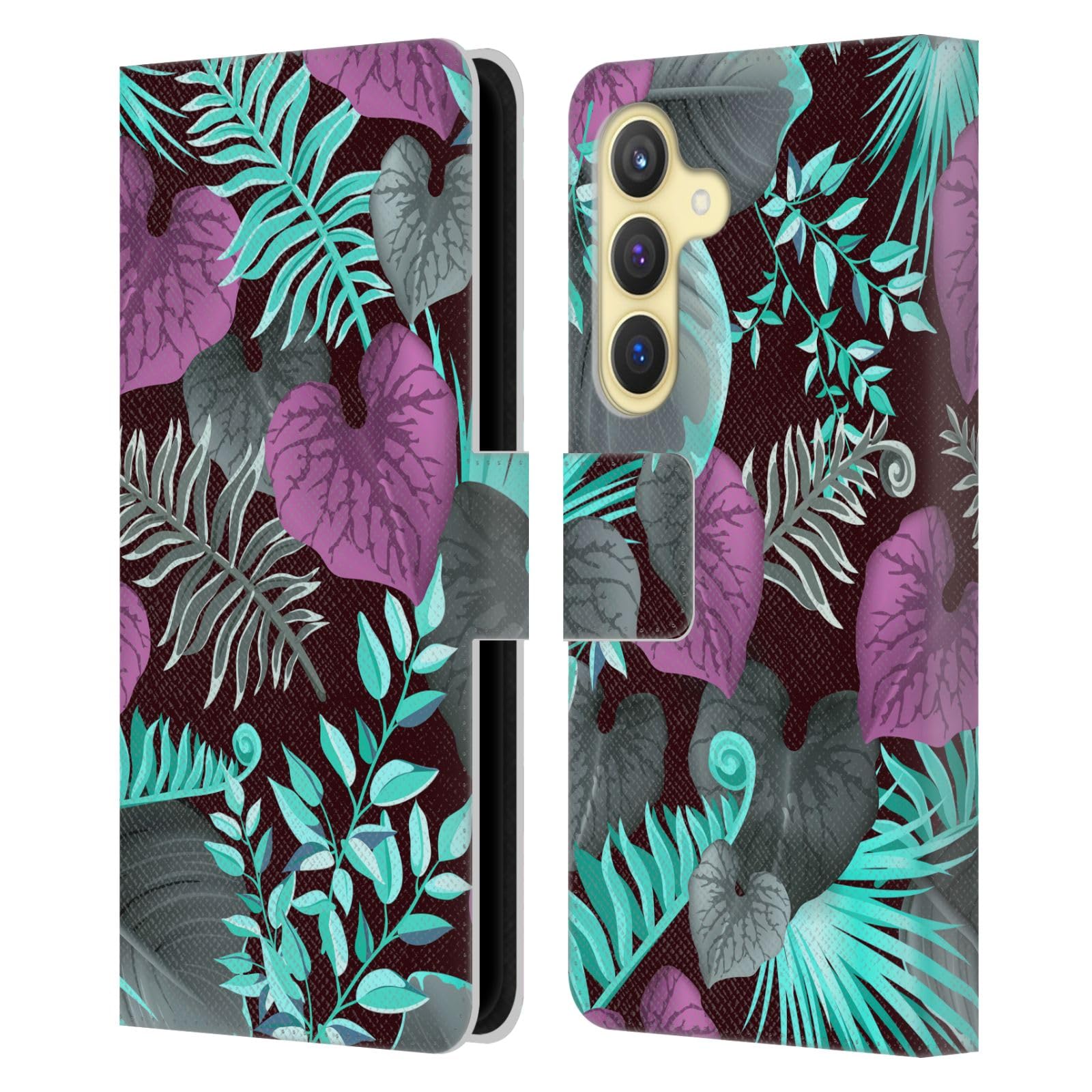 Carcasa Samsung Galaxy S24 5G ideal para viajes con tarjetero y estampado floral oscuro