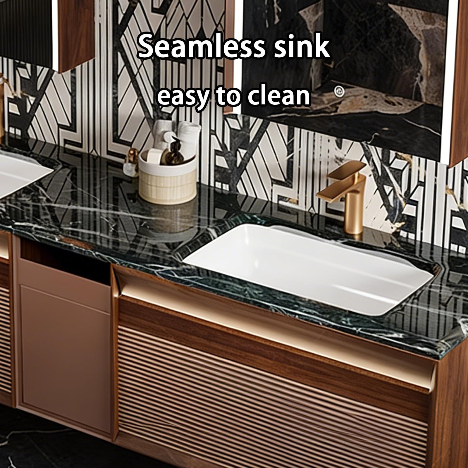 52 Inch Bathroom Vanity with Double Sink - Floating Bathroom Vanity with Smart Defog Mirror and Seamless Countertop — view 3