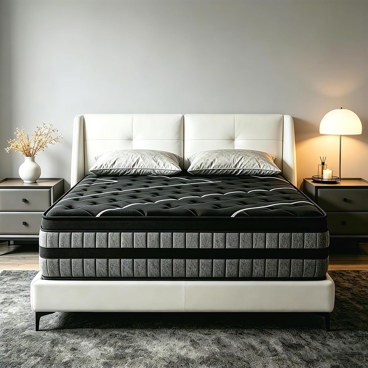 Luxueux Matelas 140x190 cm Épais 30 cm, Haute Densité, Soutien Idéal, Ergonomie Corps, Soulage Douleurs Dos, Sommeil Indépendant, Hypoallergénique, Hybride Mousse et Ressorts, Robuste et Durable