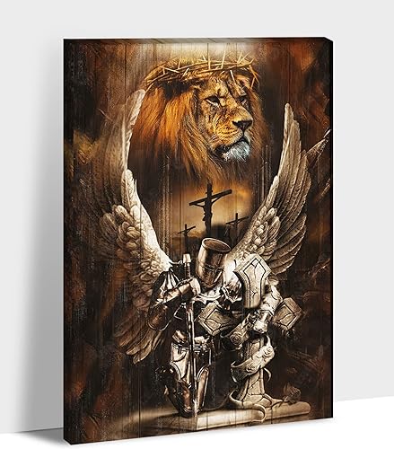Miniatura 1 de Arte de pared de guerrero y león, póster de ángel guerrero para decoración de sala de estar, imagen impresa en lienzo cristiano de Armadura de Dios,