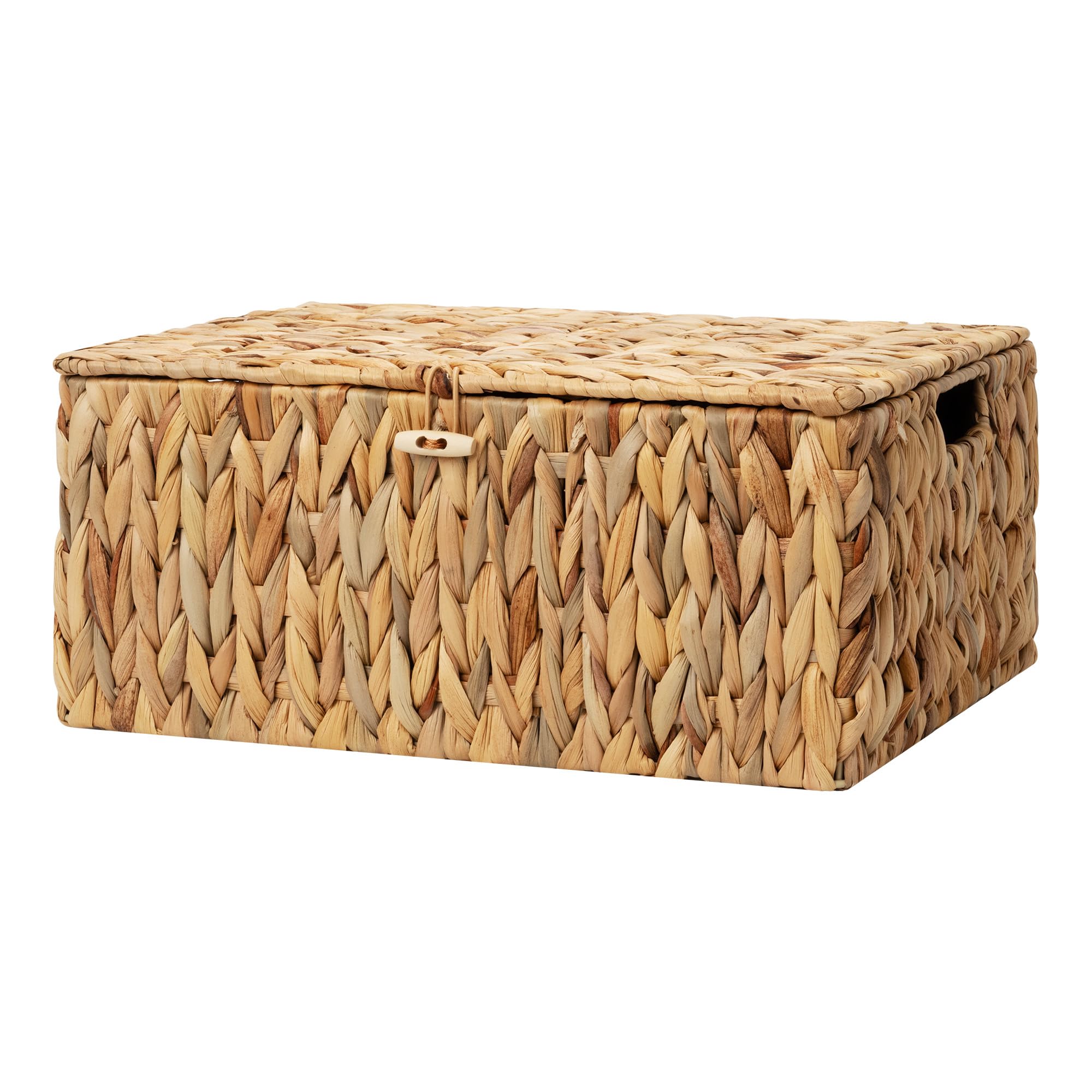 storageworks extra large wicker baskets with lid for organizing, water hyacinth storage baskets for shelves, decorative box with built-in handles, natural, 1 pack