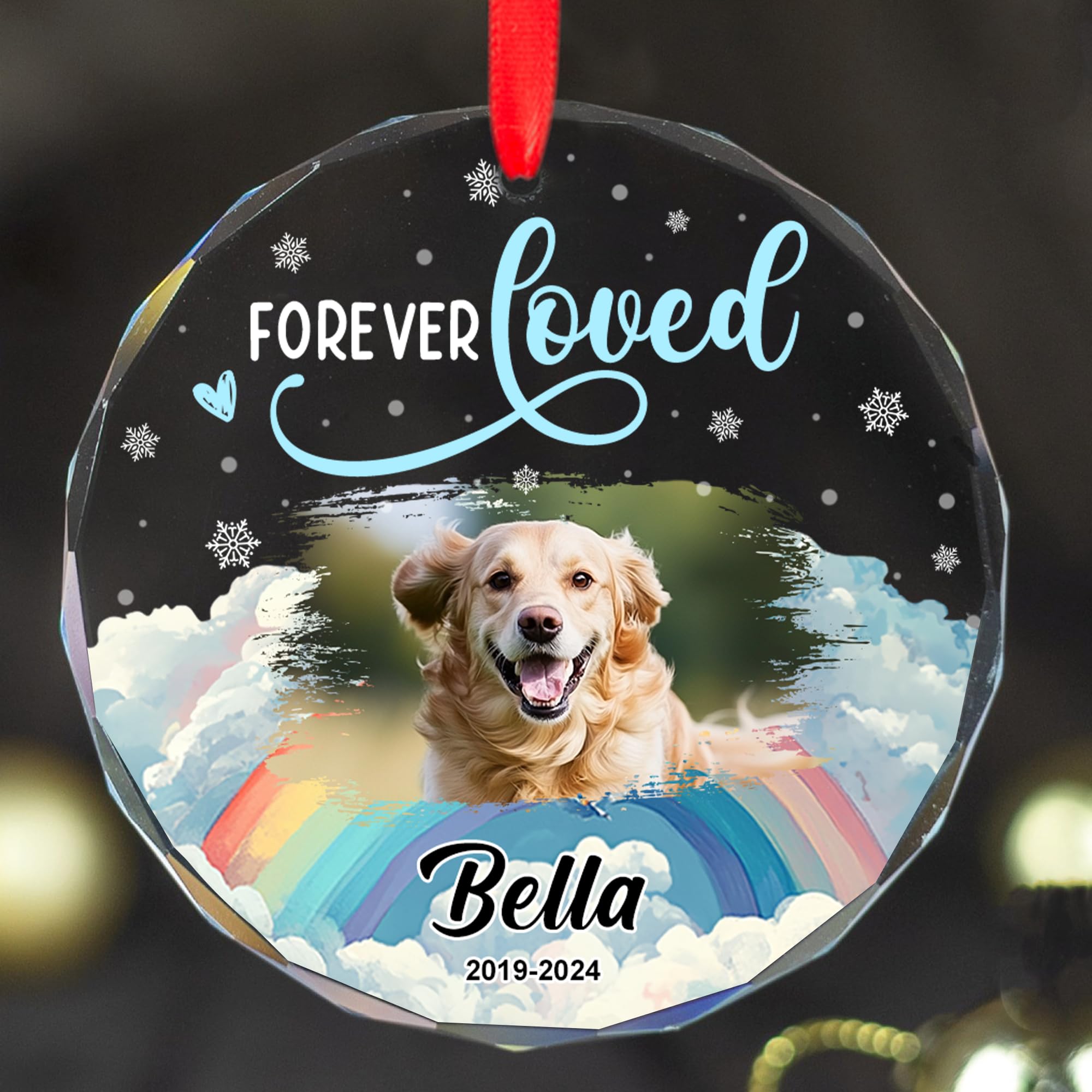 Personalized Pet Loss Crystal Ornament - Customize Pet Photo and Name Glass Memorial Ornament, Custom Dog/Cat Sympathy Gifts, Puppy/Kitty Condolence Gift, Pet in Memory Keepsake, Remembrance Gifts