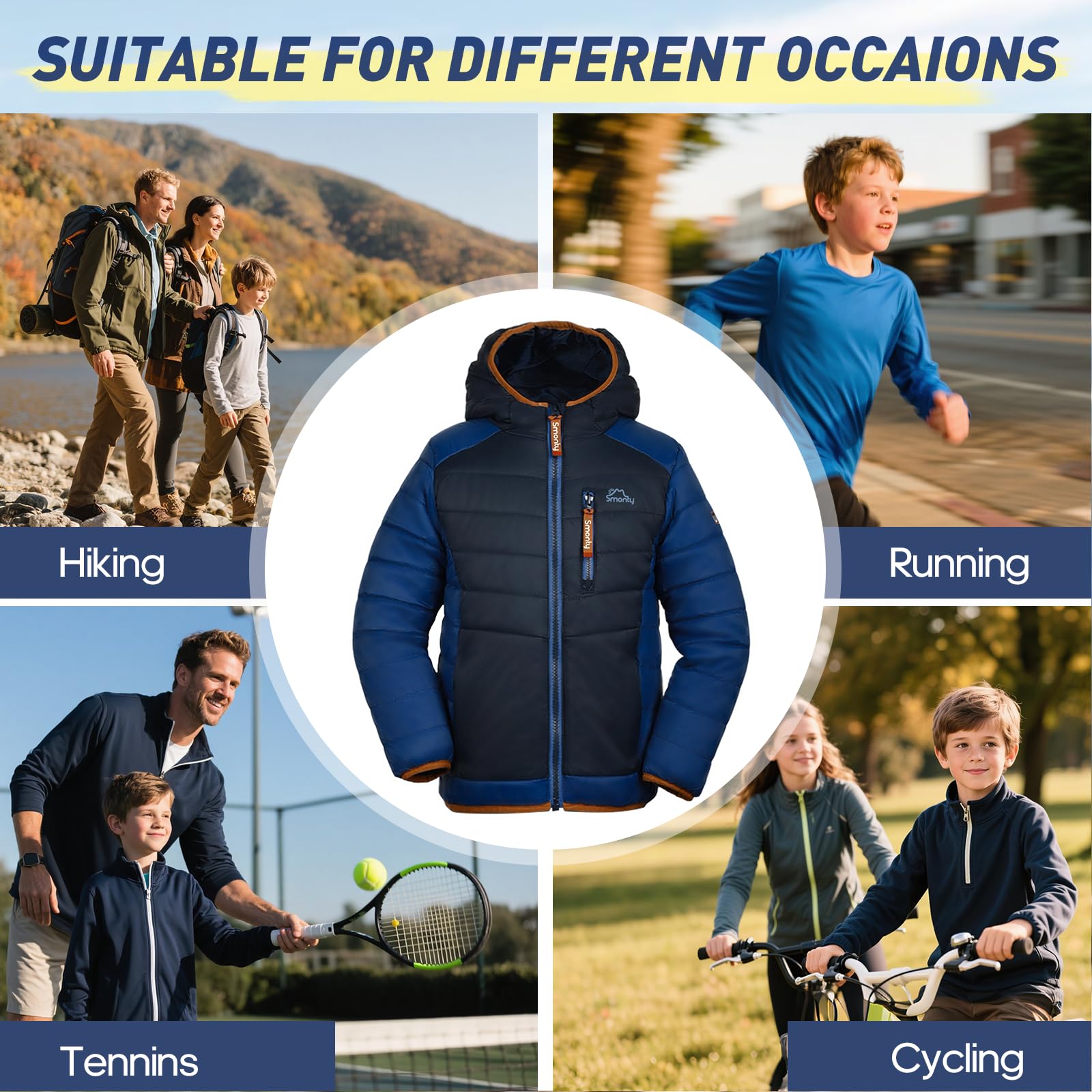 SMONTY Veste à matelassure pour enfants – Veste légère et résistante à l'eau pour garçons et filles avec joints soldés – Parfaite pour le printemps, l'automne, le camping, la randonnée et les voyages