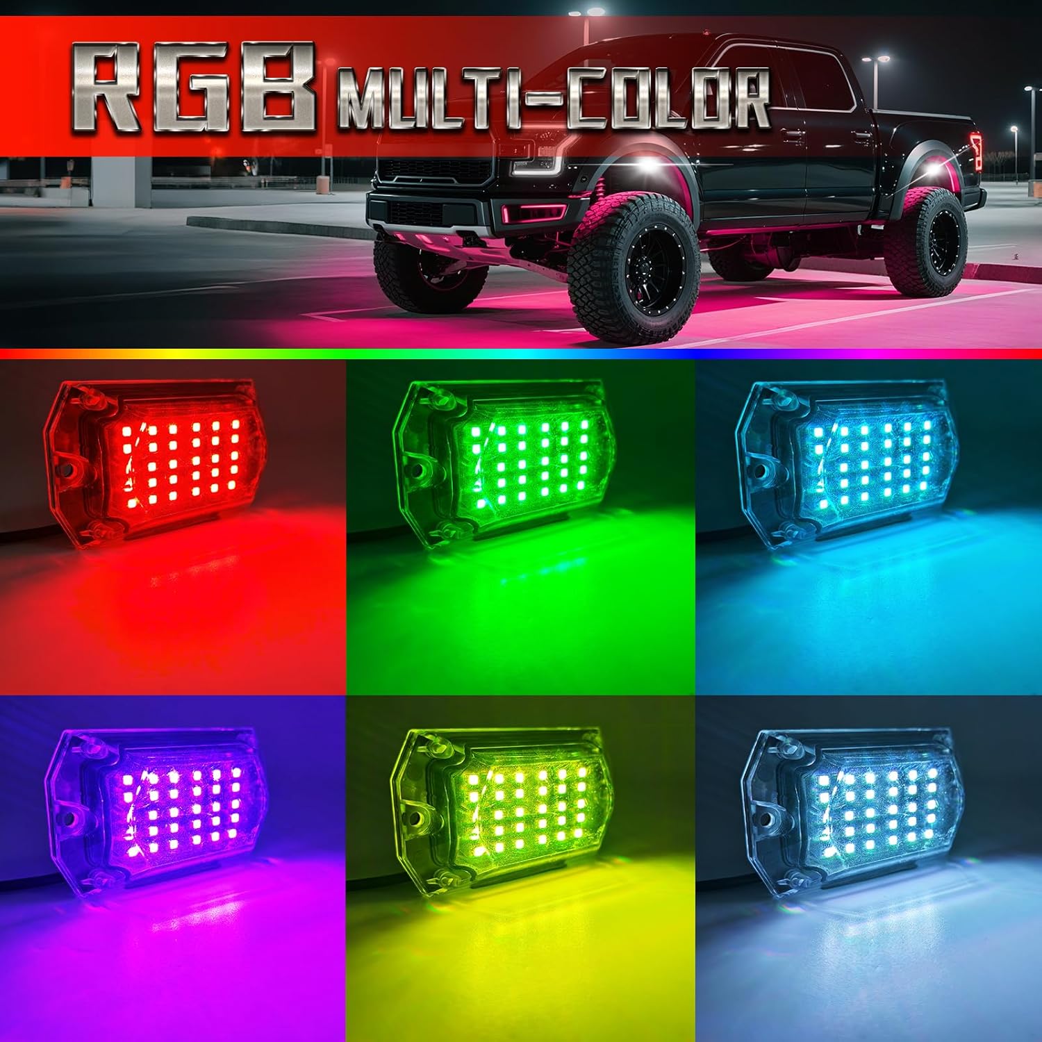 4 Pods Full Angle RGB LED Rock Lights for Jeep Truck ATV UTV RZR Offroad Golf Cart SXS, Waterproof Multicolor Neon Underglow Kit with APP/RF Remote, 12Volt Underbody Lights
