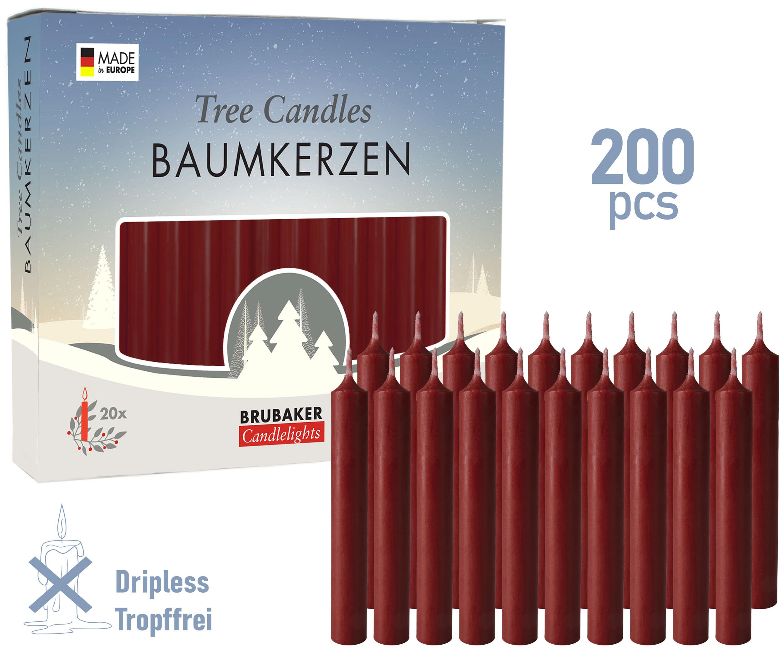BRUBAKER Wosk do Świec Opakowanie 200 Centów - Świece świąteczne - Świece piramidowe - Ciemno Czerwony