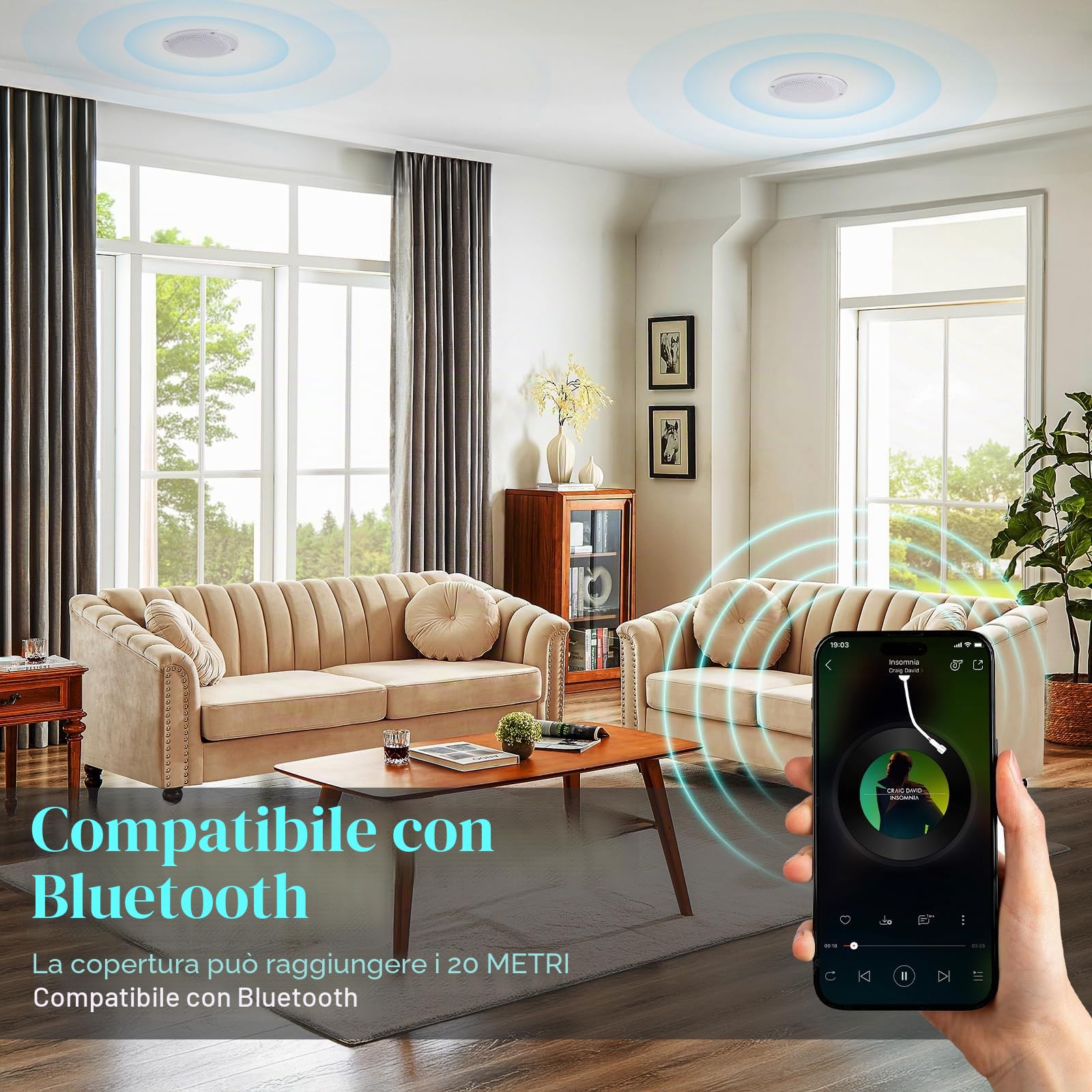 STUDIOFINIX Altoparlanti a Tetto Bluetooth Impermeabili da 10 cm per Bagno, Cucina, Casa, All'aperto, Camper, Carretto da Golf e Barca con Montaggio Incastonato(Bianco)