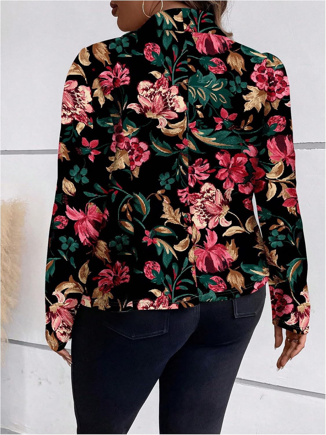 Floerns Women's Plus Size Floral Leopard Blazer Long Sleeve Lapel Neck Elegant Suit Jacket - Image 2