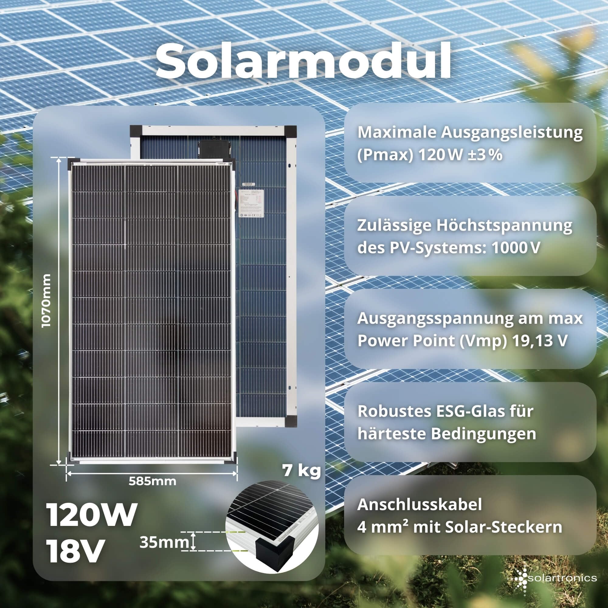 SOLARTRONICS Komplettset 3x120 Watt Solarmodul 1070x585 NM1500 Watt Wandler 30A Laderegler Photovoltaik Inselanlage