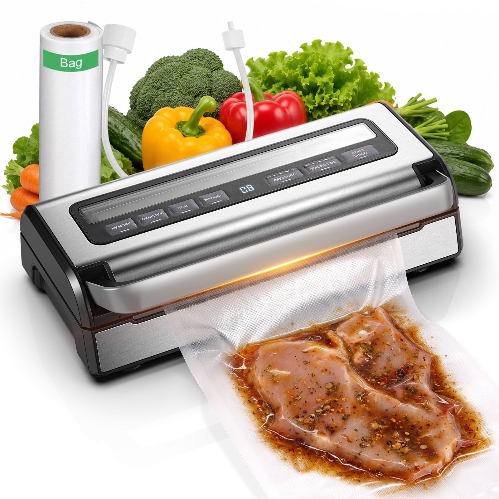 AAOBOSI Sellador al vacío de 95 kPa para carnes, líquidos, Sous Vide y
