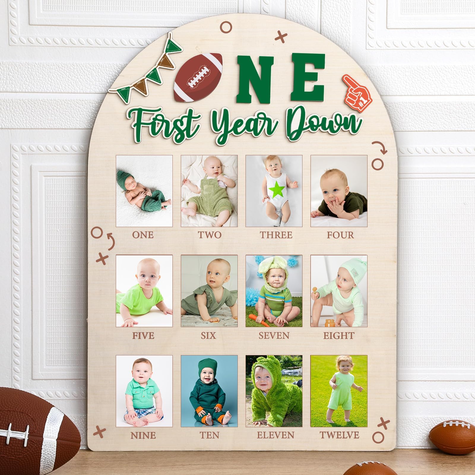 Naozinebi First Year Down Photo Board Football 1st Birthday - keepsakes | Mubboo