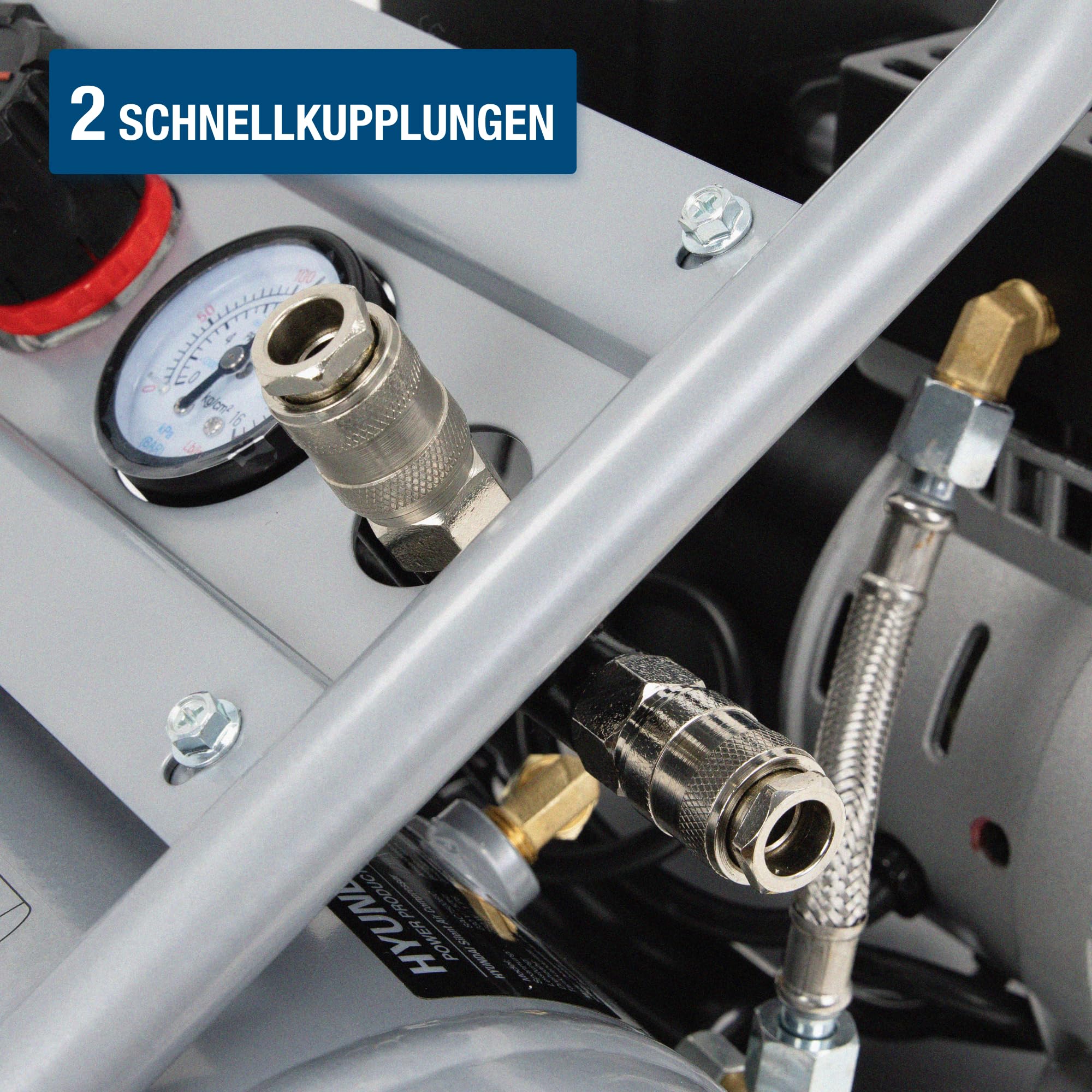 HYUNDAI Silent Kompressor SAC75008 | 8L Kessel | 0.75kW, 9bar | Ansaugleistung 128 L/Min | Luftkompressor leise, ölfrei | 2 Anschlüsse | Flüsterkompressor, Compressor flüsterleise