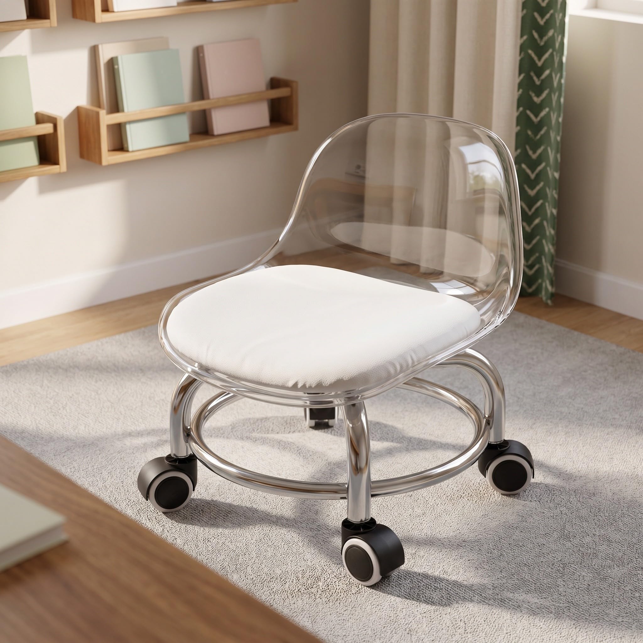 Taburete Infantil con Ruedas y Respaldo, Base Estable