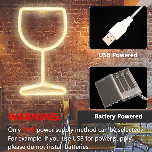 Miniatura 6 de Curyidy Letreros de neón con forma de copa de vino, luces LED de neón para decoración de pared, funciona con bateríasUSB, lámpara de barra para el