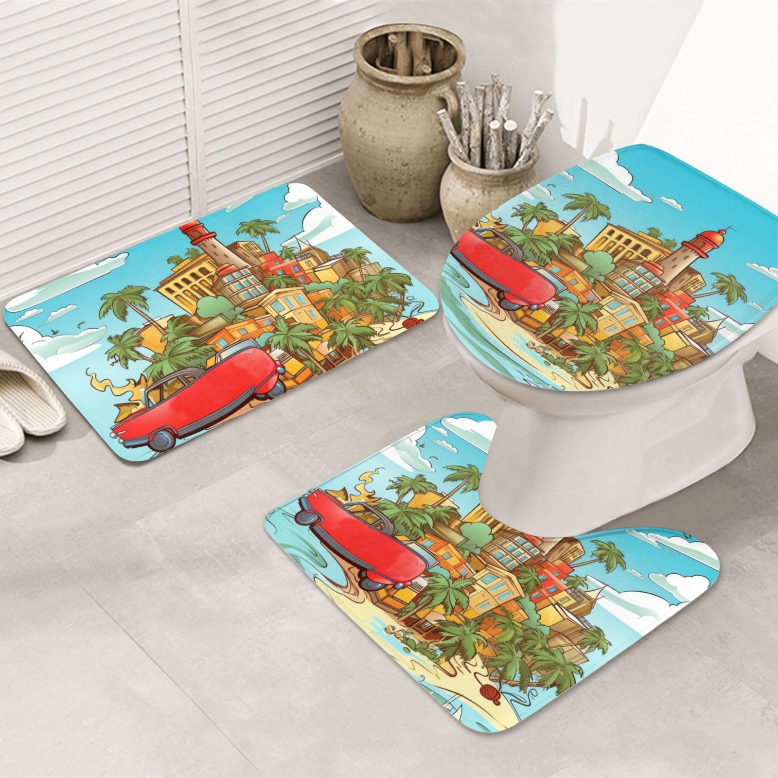 Tapis de bain Cuba VACSAX lot de 3 en microfibre antidérapante