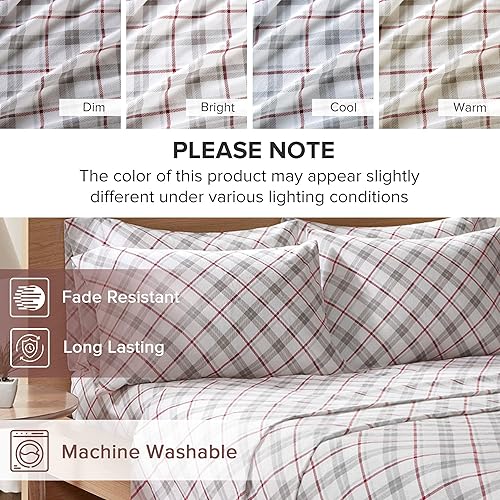 Miniatura 8 de Comfort Spaces - Juego de cama de franela 100% de algodón suave de bolsillo profundo con 6 piezas 1 ajustable, 1 encimera, 4 fundas de almohada,