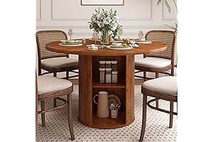 Round Dining Table for 4, Kitchen Table with Shelf and Slide Door