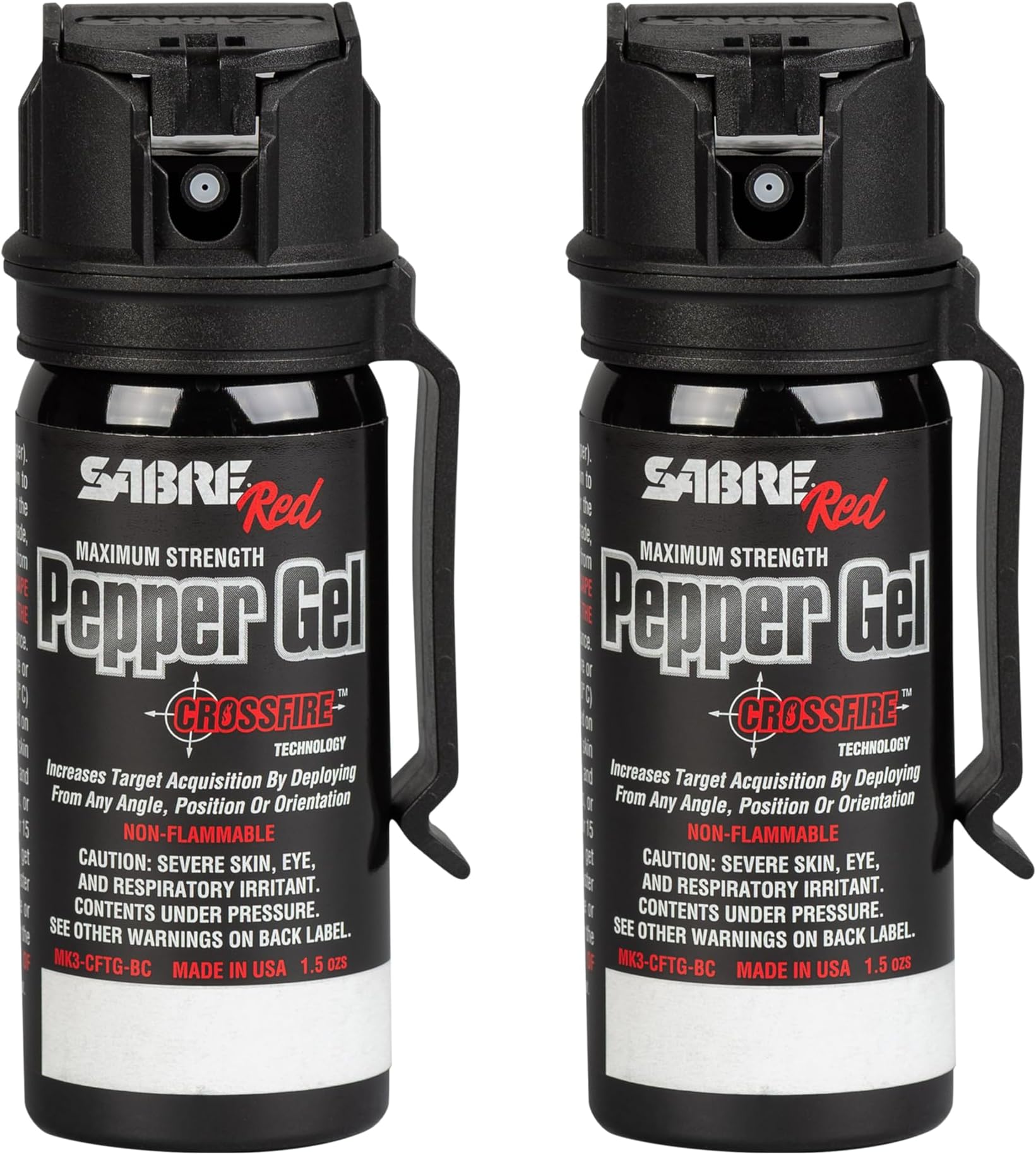 SABRE Crossfire Pepper Gel, Deploys At Any Angle, Maximizes Target Acquisition Against Multiple Threats, Belt Clip For Easy Carry, Fast Flip Top, Max Police Strength OC, Pepper Spray Option 1.5 fl oz