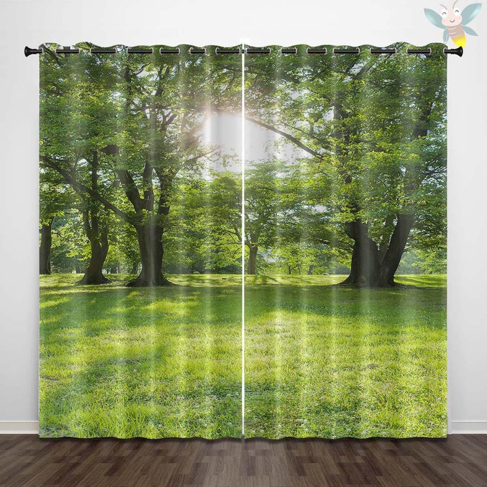 Wazylphin Blackout Eyelet Curtains Green Plant Leaves Thermal Blackout Curtains for Bedroom Living Room Black Out Curtain Reduce Noise Eyelet Curtins Durable Polyester Thick Window Curtain 2x75x166cm