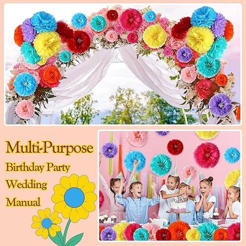 Miniatura 5 de Yunlly Juego de 72 flores de papel de seda mexicano grandes para decoración de pared, primavera, decoración de pared de boda (6 pulgadas, 8