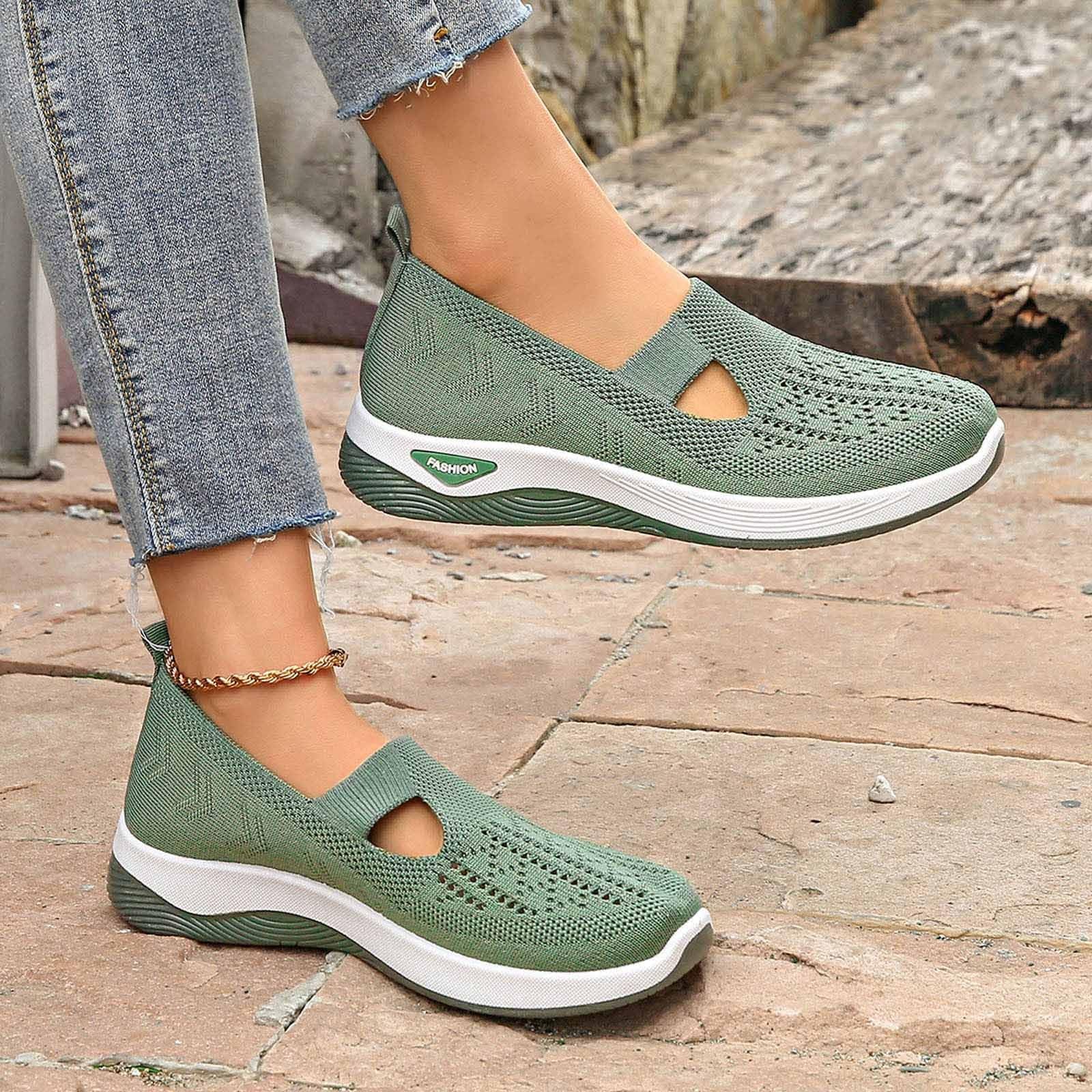 Women's Walking Shoes without Laces, Non-Slip Orthopaedic Shoes, Lightweight and Breathable Sneakers Solid Colour Mesh Shoes for Outdoor Sports - 4