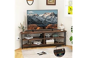 Tangkula Corner TV Stand for TVs up to 65" with AC Outlets and USB Ports