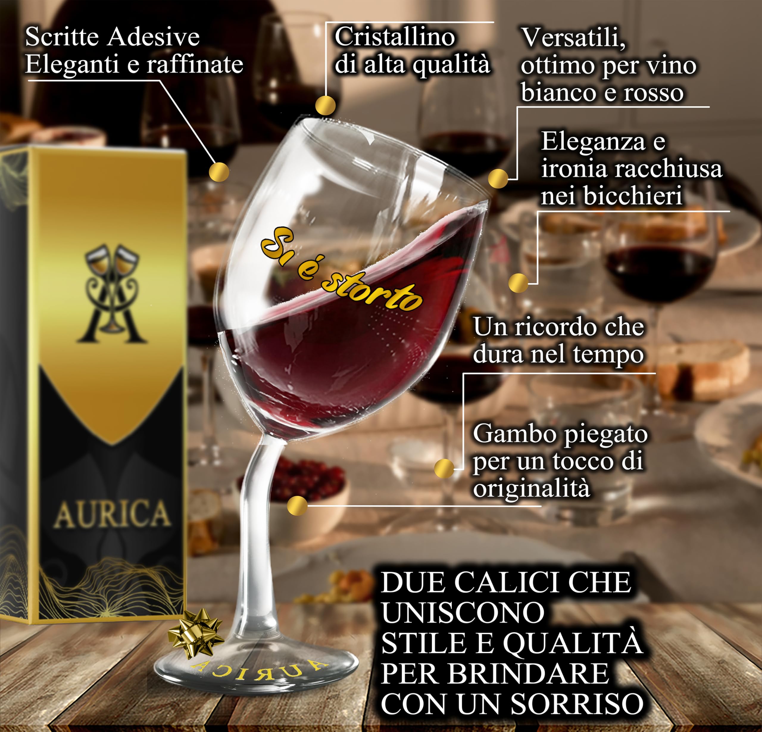 Coppia Calici Vino Personalizzati SI È STORTO - COME NOI QUANDO FINIREMO – 2 Bicchieri Storti Per Una Risata Prima Del Brindisi - Regalo Spiritoso Con Confezione Regalo Inclusa