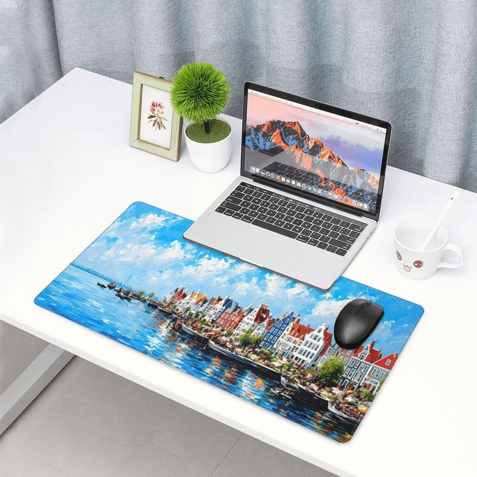 Gamingowa podkładka pod mysz XXL 1200 x 600 mm, podkładka pod mysz z motywem wybrzeża, duża, 120 x 60 cm, rozszerzona podkładka na biurko, akcesoria gamingowe z przyszytymi krawędziami dla poprawy