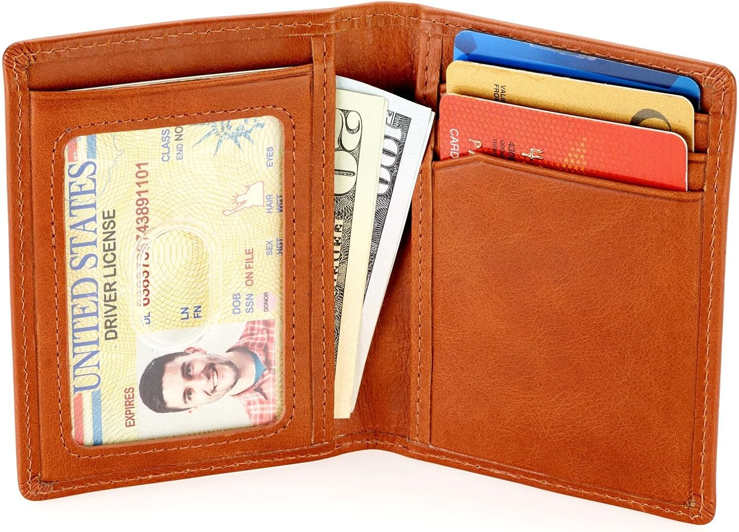 Stealth Mode Men's Slim Front Pocket Wallet - RFID Blocking, Thin Minimalist Bifold Design, Genuine Leather - ID Badge Window and 5 Sleeves for Money, Credit and Debit Cards, Driver's License - Brown - Image 2