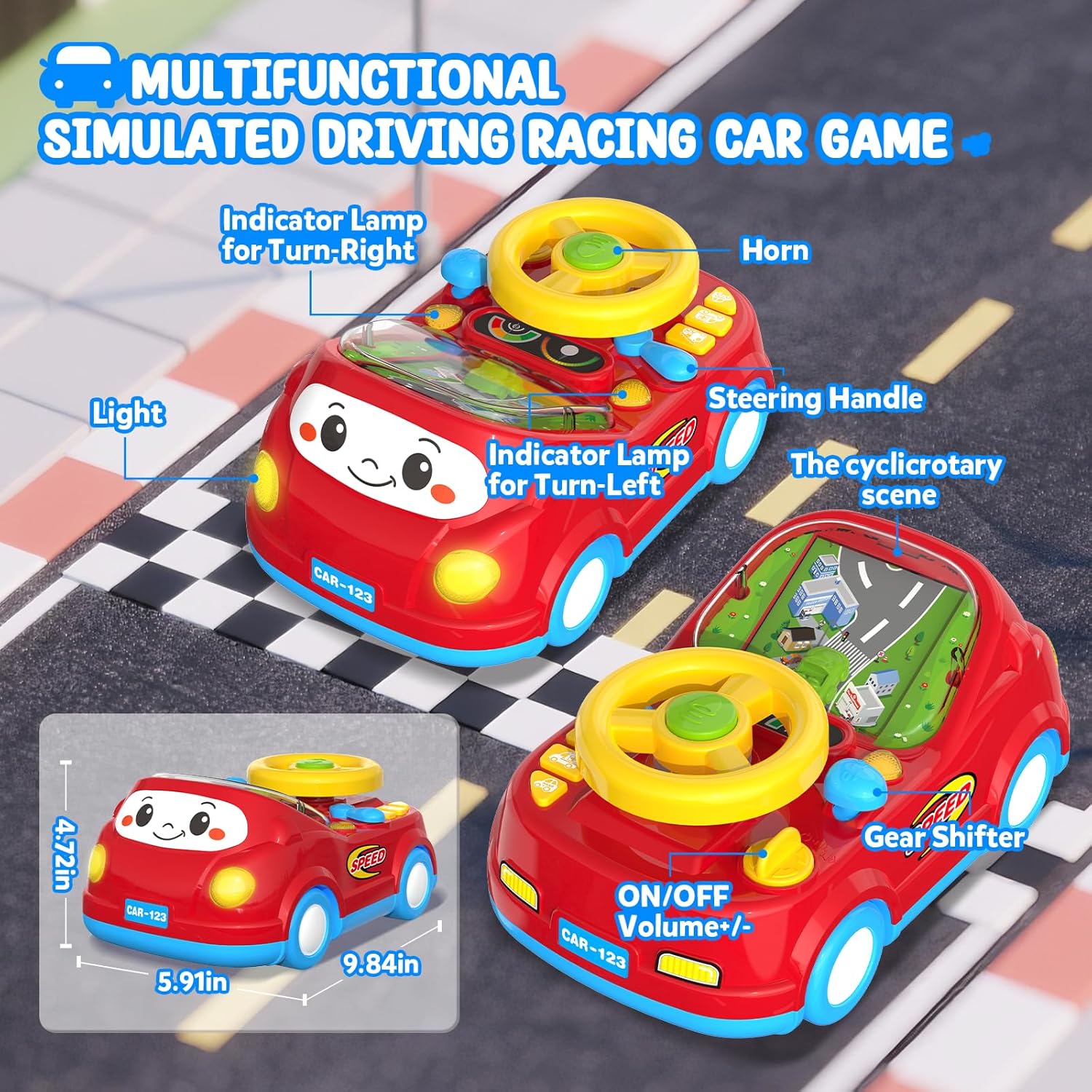 Toys for 1 Year Old Boy Gifts - 2-in-1 Toddler Push Car & Musical Racing Adventure Steering Wheel Driving Game, Interactive Simulated Driving Car for Baby 12-18 Months, Birthday Gift Ages 1-2, Red
