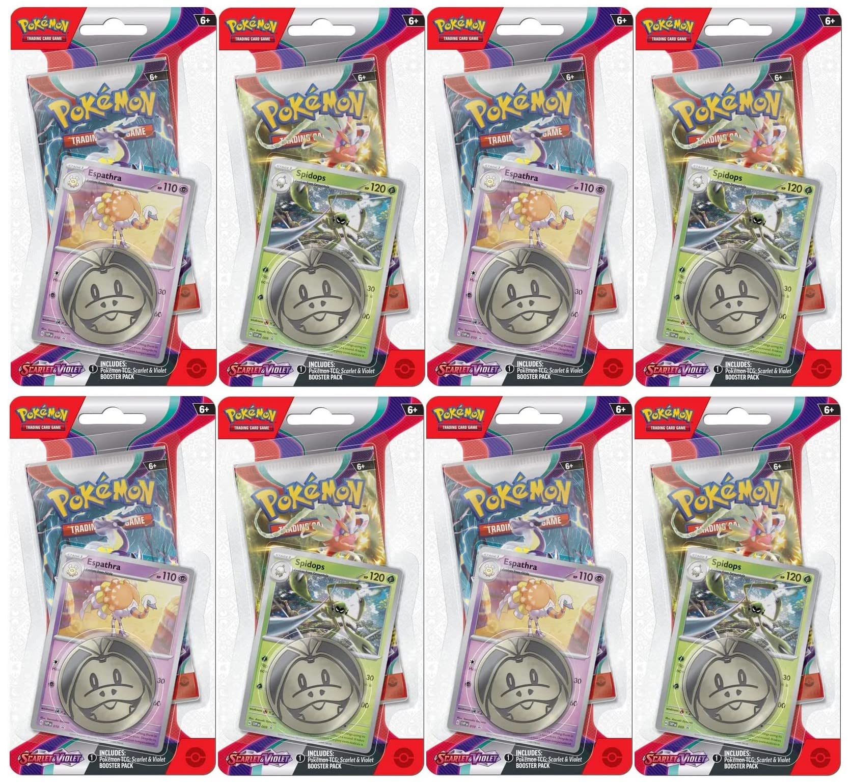 Pokemon TCG Scarlet and Violet Checklane Espathra and Spidops Blister Booster Pack Bundle 8 Packs 80 Cards