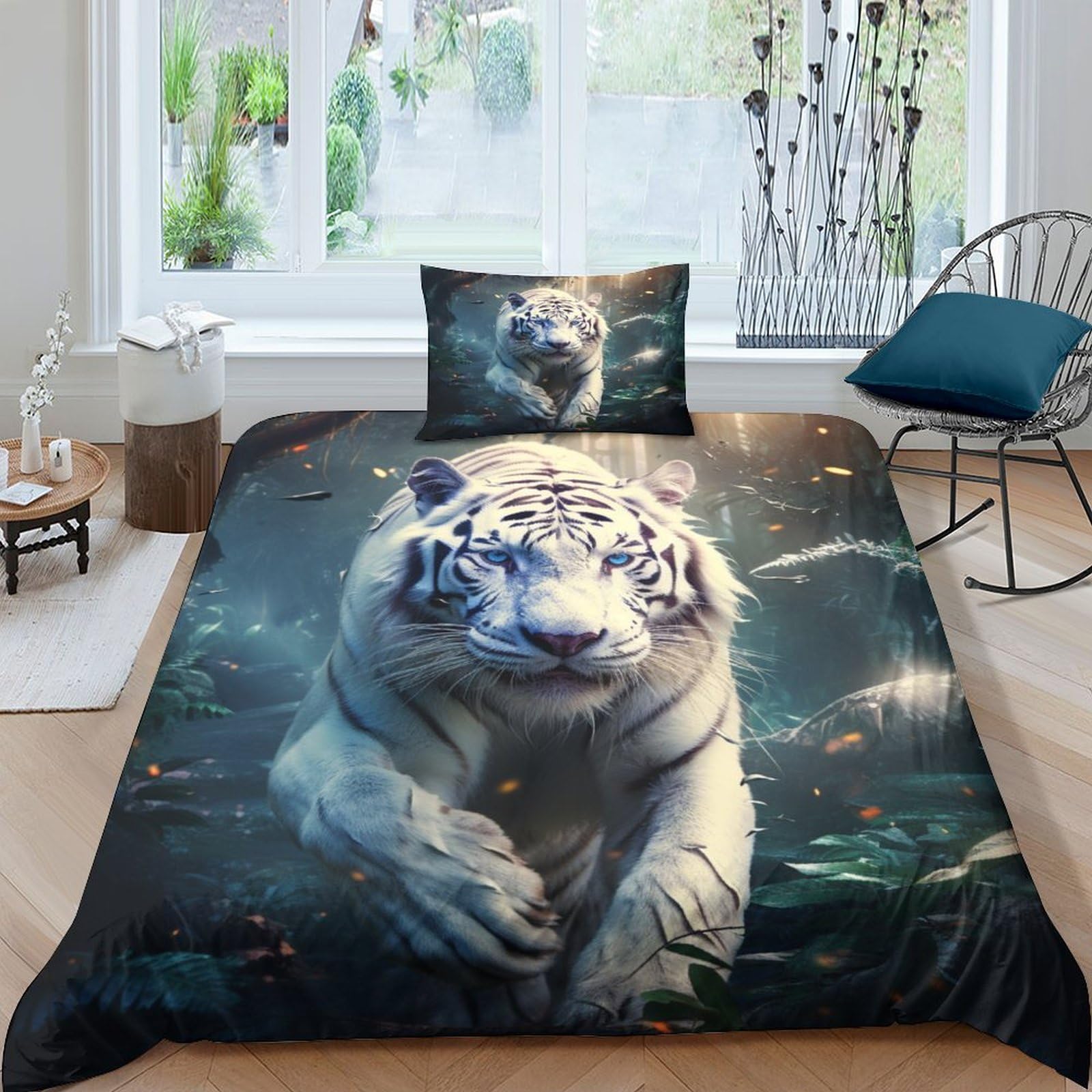 Parure de lit tigre blanc hypoallergénique en microfibre douce 3 pièces