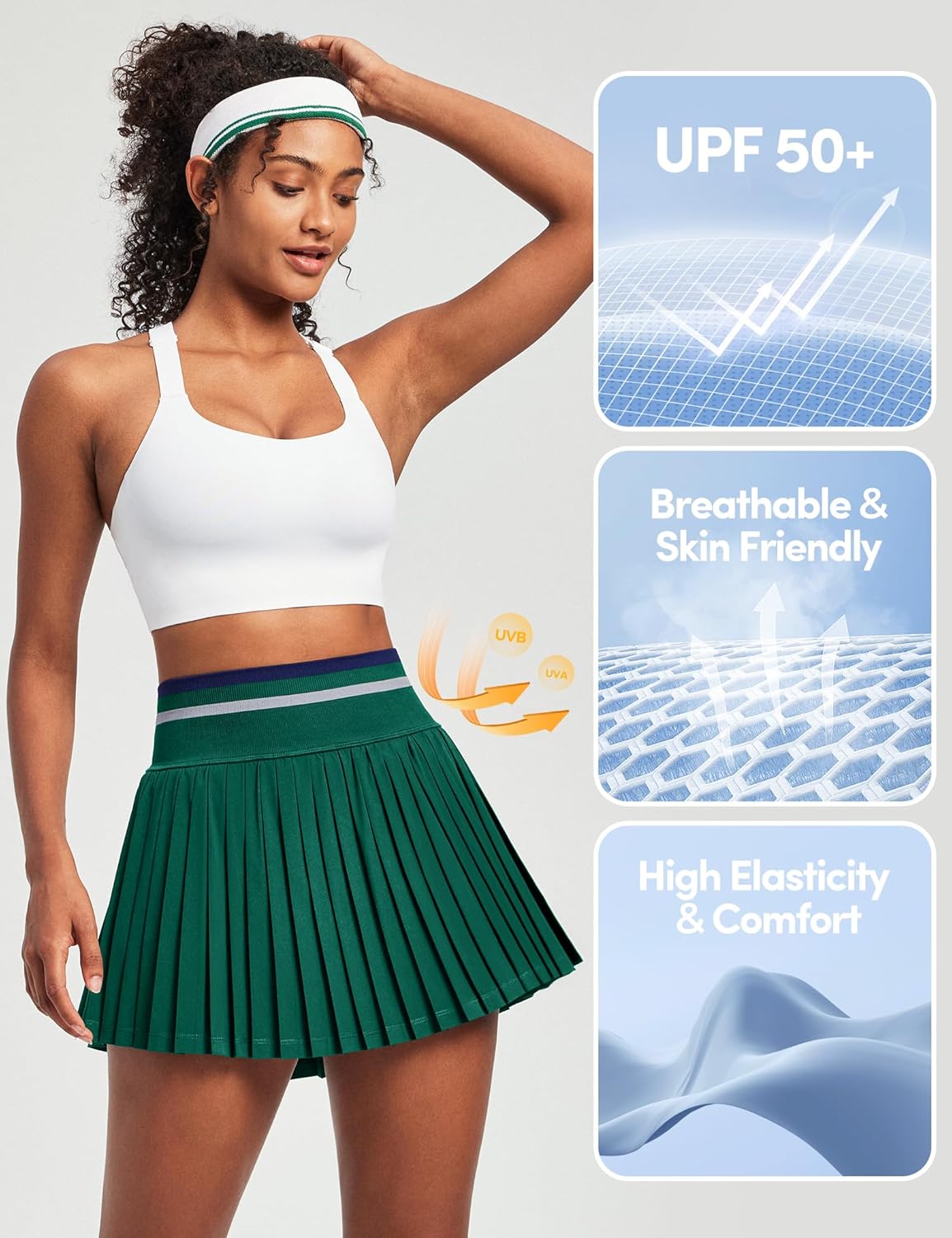 IUGA Pleated Tennis Skirt High Waisted Golf Skirts for Women with Pockets Athletic Skirt Skort with Built-in Shorts