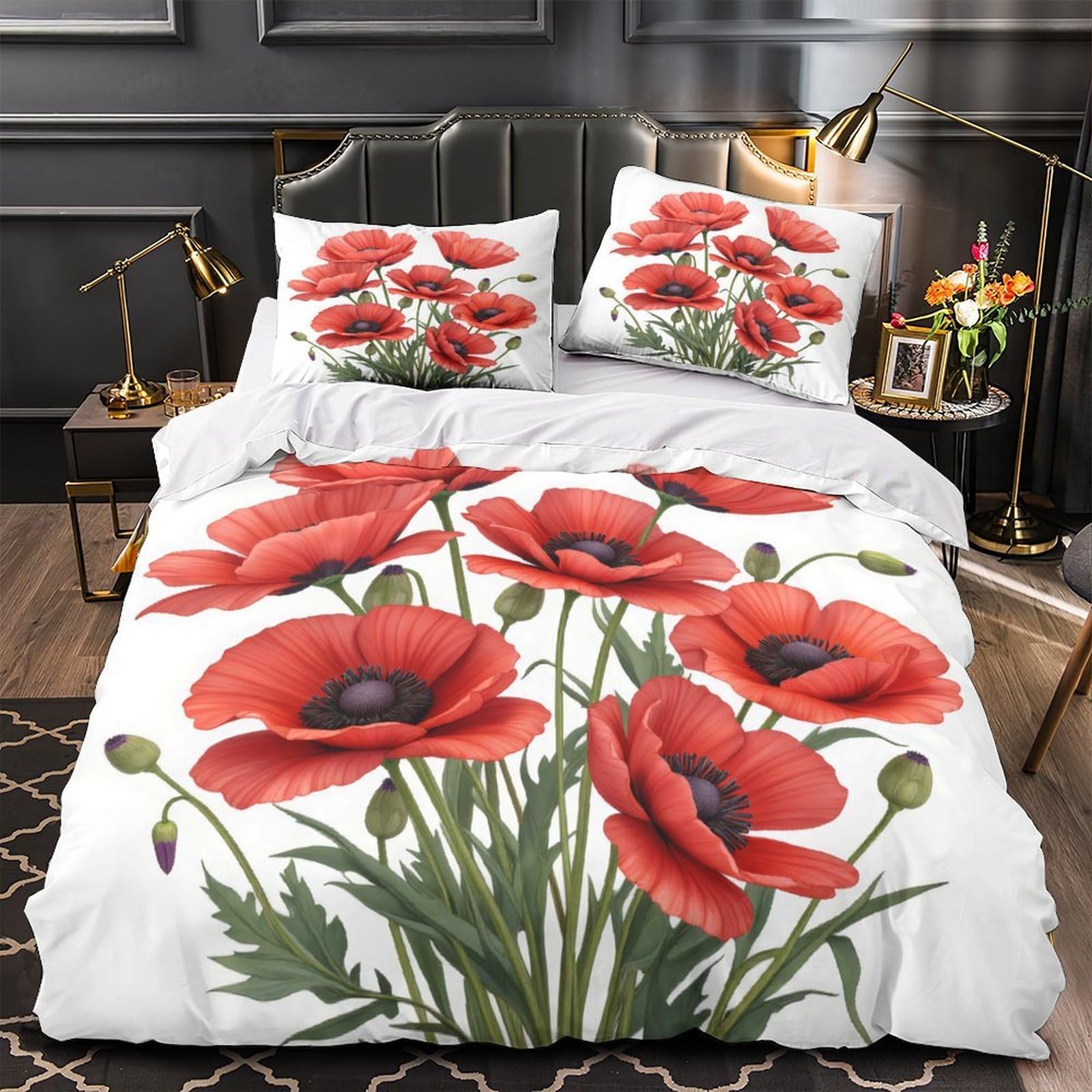 Housse de couette coquelicots rouges imprimé 3D super douce microfibre hypoallergique 200x200