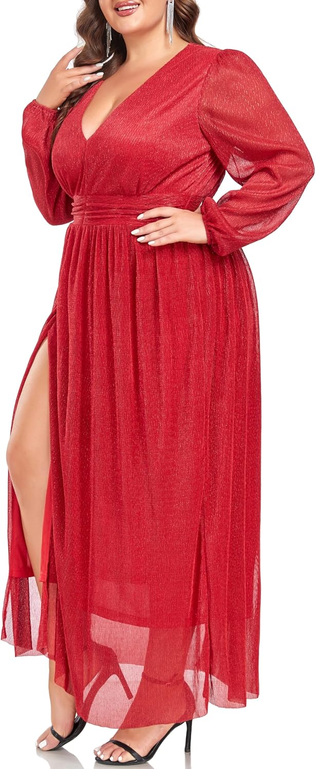 Carrdc Plus Size Maxi Dresses for Curvy Women Long Sleeve Cocktail Dress - Image 2
