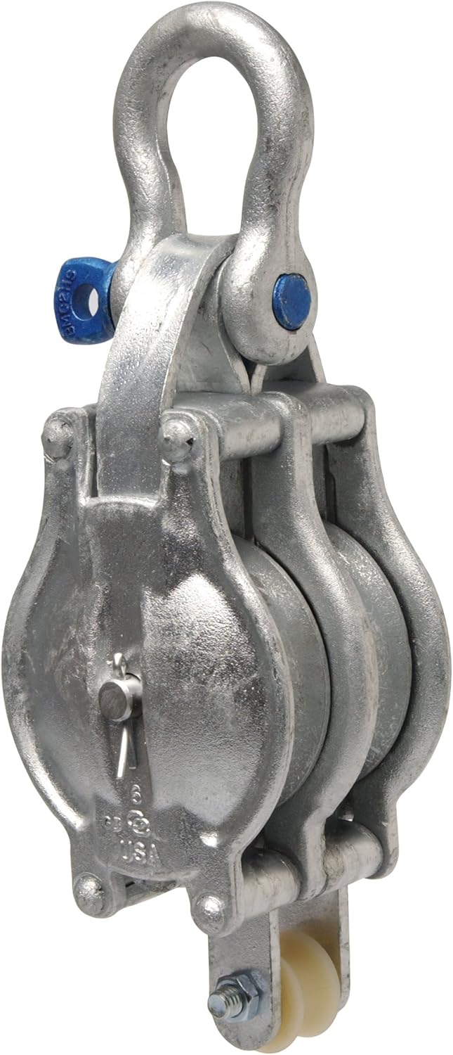 Campbell 3042K 6" Double B and L Star Metal Steel Shell Block with K Screw Pin Anchor Shackle, 3300 lbs Load Capacity, 3/4" Rope, 3-1/2" Sheave