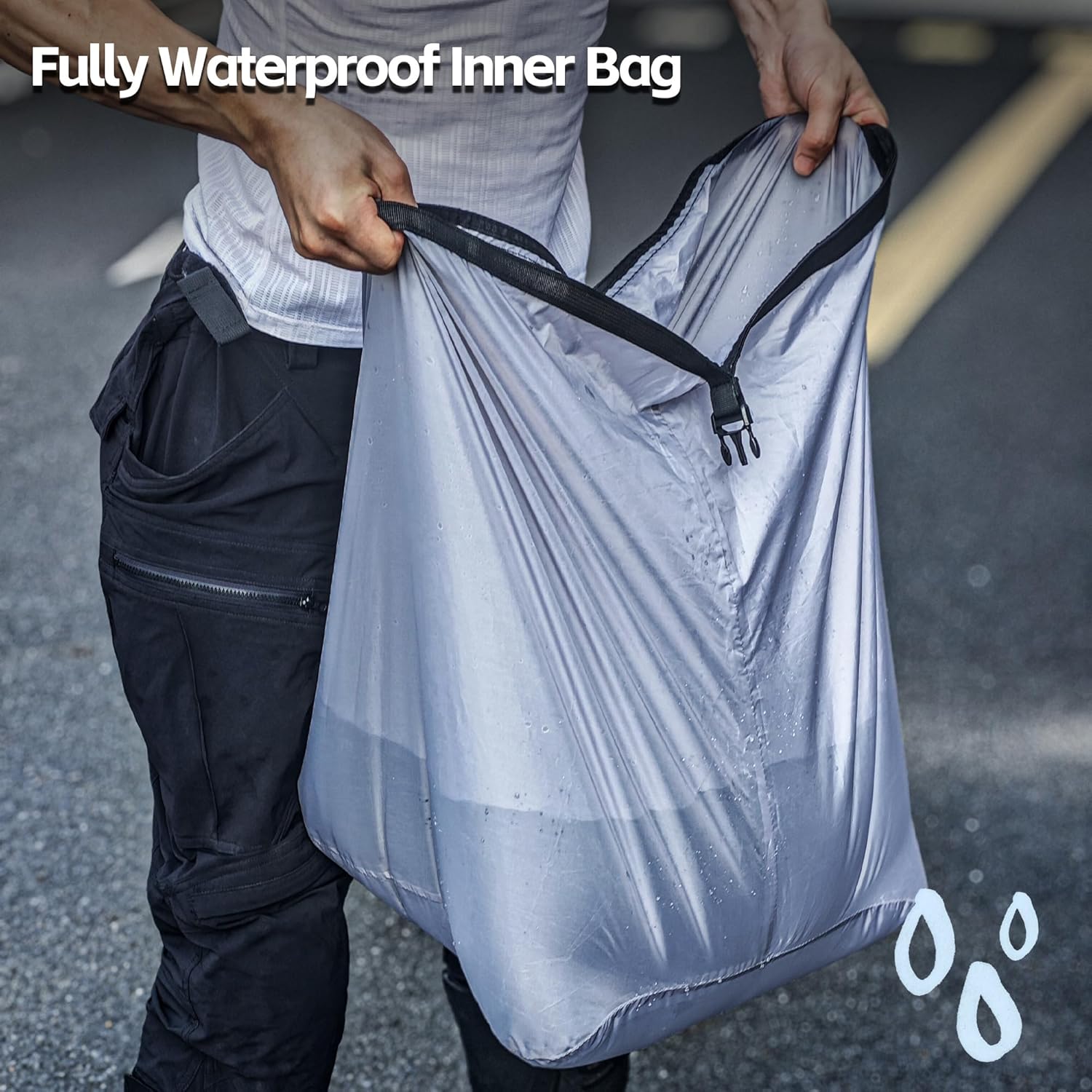 Rhinowalk Motorcycle Tail Bag Hard Shell – Expandable 23L-35L Rear Saddle Bag with Side Compartments, Waterproof Inner Liner, Helmet Storage, Backpack Convertible, ABS Top Case (Matte Black Shell) - Image 5