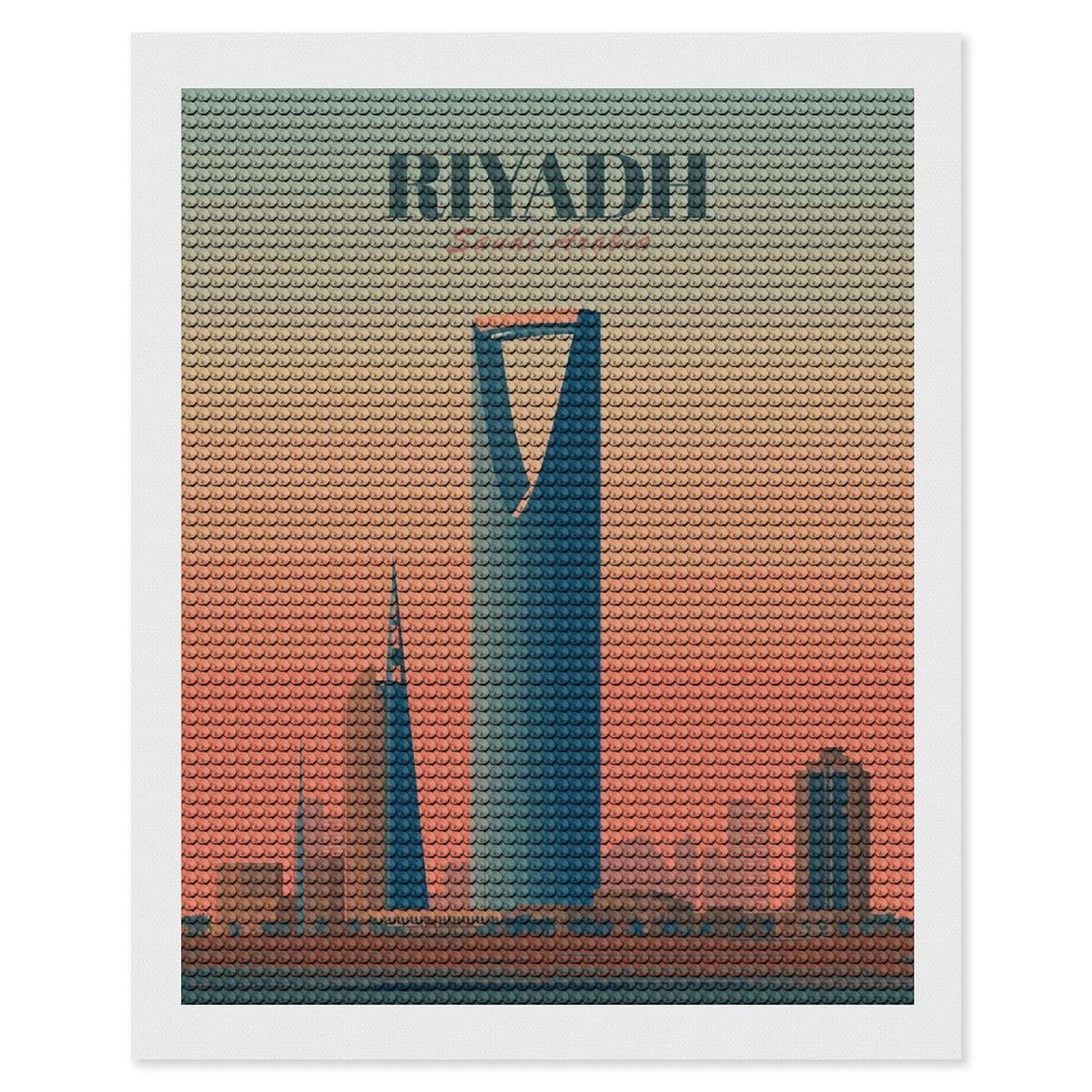 Junmoney Riyadh Skyline at Sunset Diamond Painting Canvas Set 16"x20", Satisfying Creative Project, Easy to Follow Symbols, Fun Craft Experience
