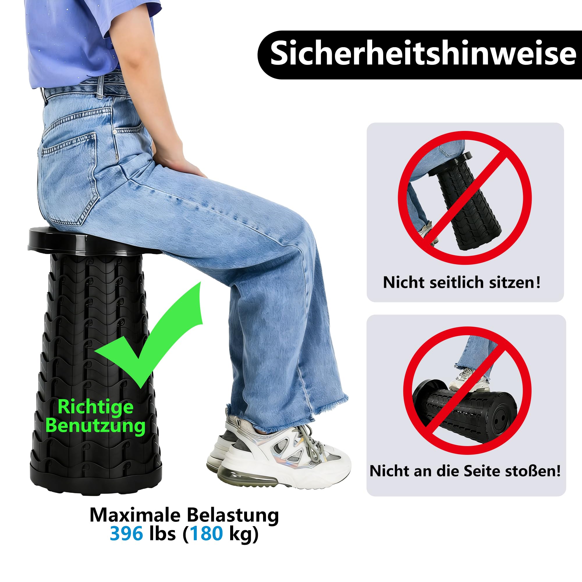 Tragbarer Teleskophocker Klapphocker Faltbar – imodomio Höhenverstellbarer Campinghocker 6–45 cm, bis 180 kg belastbar, Leichter Hocker für Camping, Outdoor, Angeln, Garten & Reisen