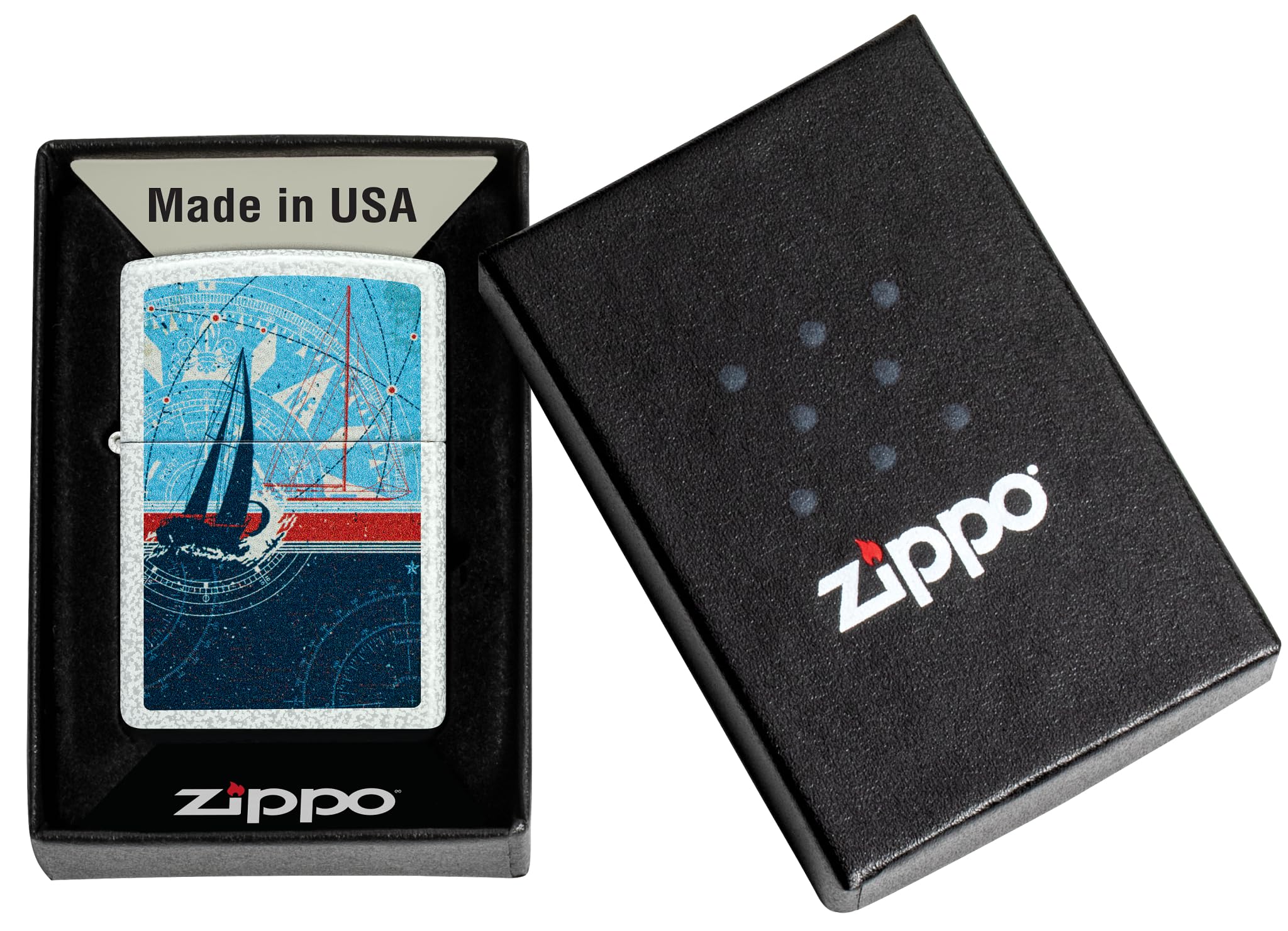Zippo Sturmfeuerzeug - Nautical Sailboat, Glacier, Color Image - Nachfüllbar - Wiederverwendbar - Windfestes Design - Geschenkbox - Made in USA