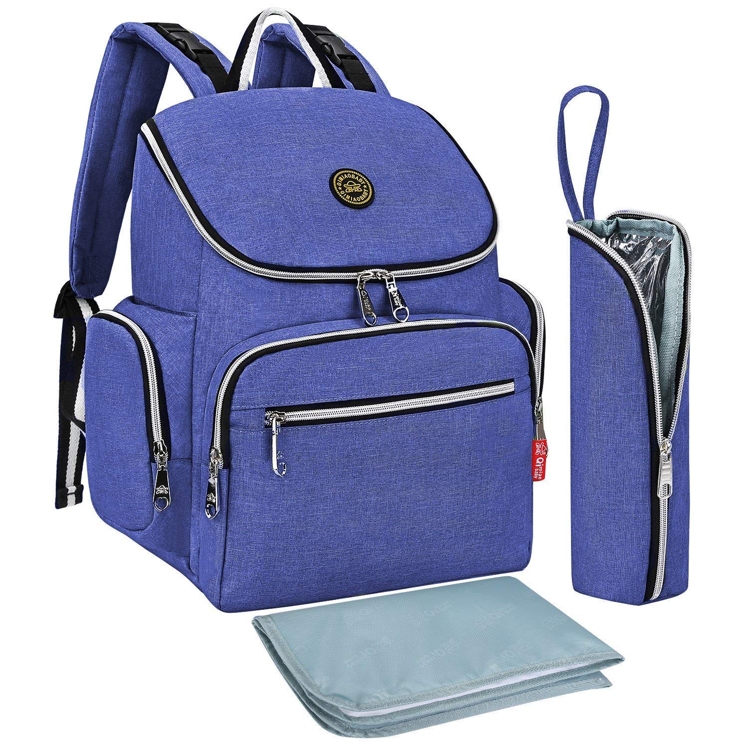 Qimiaobaby Multi-Function Baby Diaper Bag Backpack with Changing Pad and Portable Insulated Pocket (Blue)